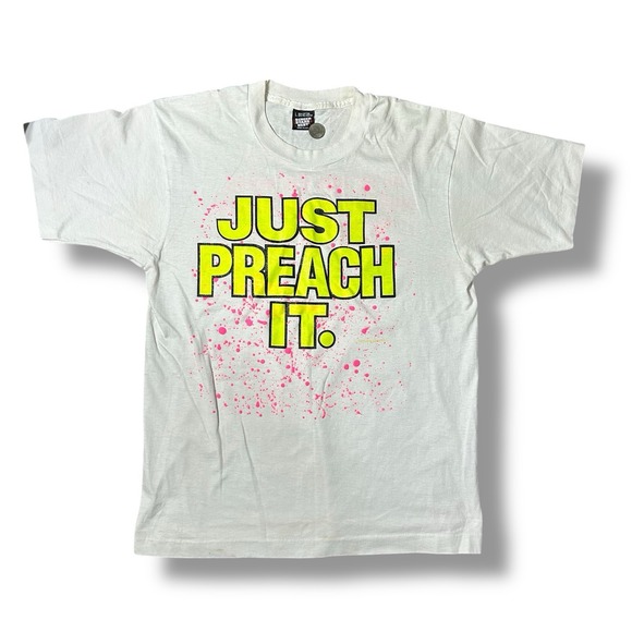 Vintage Screen Stars Best Religious Jesus T Shirt "Just Preach It" Nike Style L - Picture 1 of 11